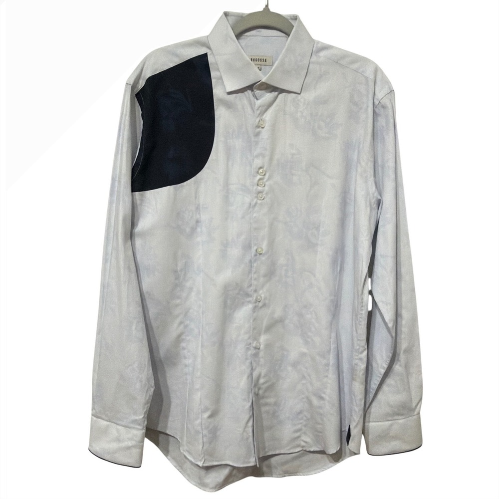 Bogosse D Rider 85 Mens‎ Floral Jacquard Button Down Shirt Light Blue Size 4 L